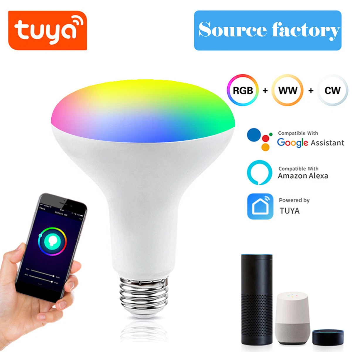 RGB Color Changing Smart Light Bulb 9W Dimmable BR30 LED Smart