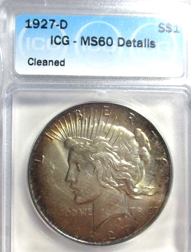1927-D PEACE SILVER DOLLAR ICG MS60 DETAILS