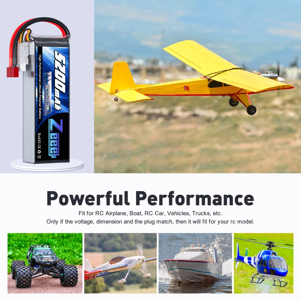 Zeee 3S 11,1V Lipo Akkus T Stecker 50C 5200mAh für RC Flugzeug Auto Boot UAV LKW - Bild 4 von 4