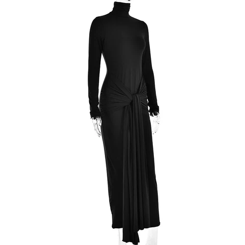 Long Sleeves Knot Sarong Maxi Slinky Jersey Dress - Picture 12 of 27
