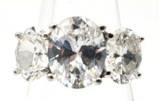 Sterling Silver 925 Three Stone Oval Faceted CZ Engagement Cocktail Band Ring 6