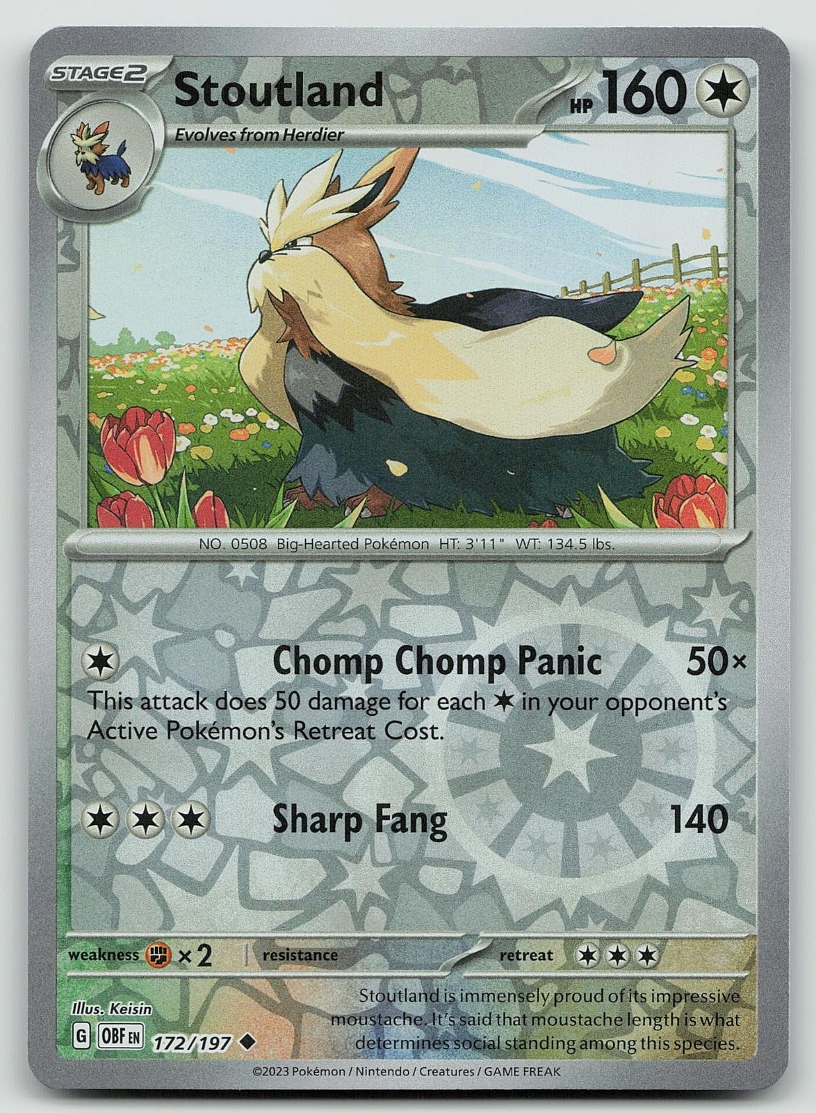 Pokemon Stoutland 172/197 Obsidian Flames Uncommon Reverse Holo NM