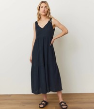 Marine Layer Corinne Double Cloth Maxi Midi Dress Black Medium