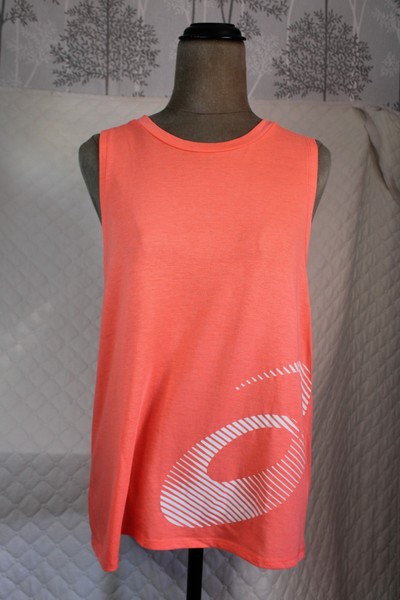ASICS Womens Fluro Orange   Muscle Graphic T-Shirt Singlet Gym  Size Medium M