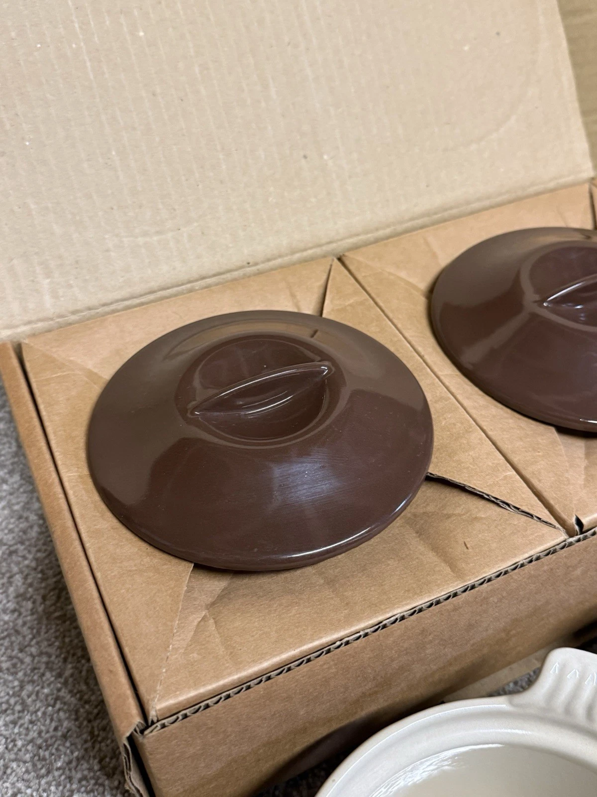 2x Vintage Le Creuset Round Casserole Dish With Lid 14cm Brown Enamel - New 5