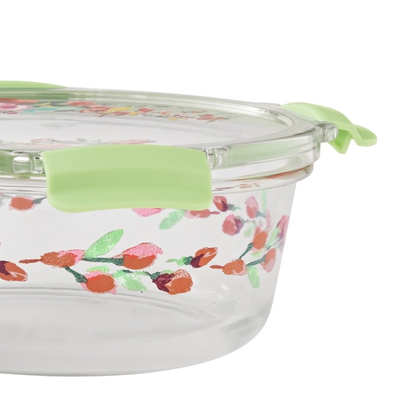 Round Glass Food Storage Containers Set 4 Airtight Tritan Lids Stackable New