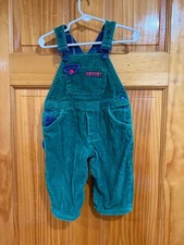 Vintage Gymboree Green Corduroy Overalls Infant Size Plaid Lined Holiday Outfit
