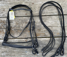 Silver Fox black English Weymouth double show bridle w/2 sets reins full horse