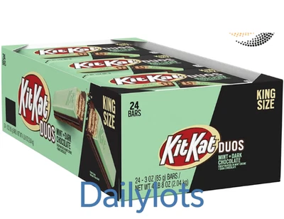 KITKAT Full Box 24 Packs Kit Kat Duos Mint + Dark Chocolate Wafers Candy Bars old stock