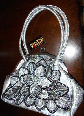 Purse by Handbag Express Large Bag Studs Rhinestones Sunburst Long Handles NWT