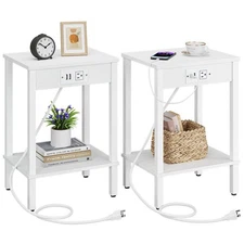 VIMBER Side Table with Charging Station, Set of 2 End Tables with USB Port an...