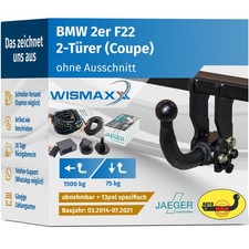 ANHÄNGERKUPPLUNG abnehmbar für BMW 2er F22 Coupe 14-21 +13pol E-Satz JAEGER