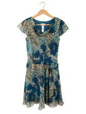 Vintage Chiffon Cowl Neck Floral Scroll Dress Tie Waist Lined Elegant Size 15/16