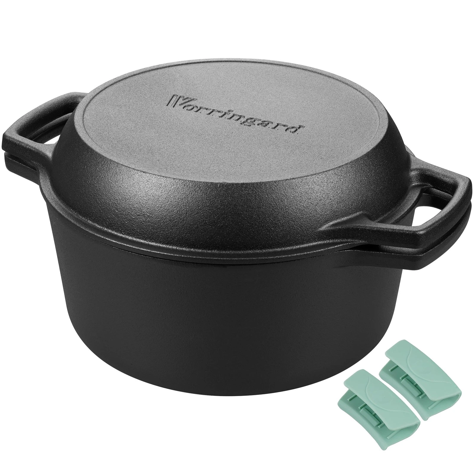 Pre-seasoned Cast Iron Double Dutch Oven Pot with Skillet Lid, Dual-handle, f...