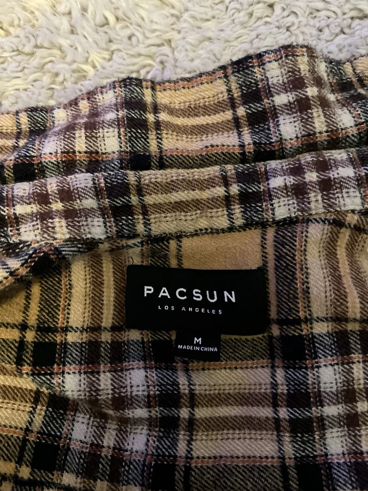 Pacsun de franela suave amarillo mostaza y negro para hombre con botones talla mediana Foto 3 de 4