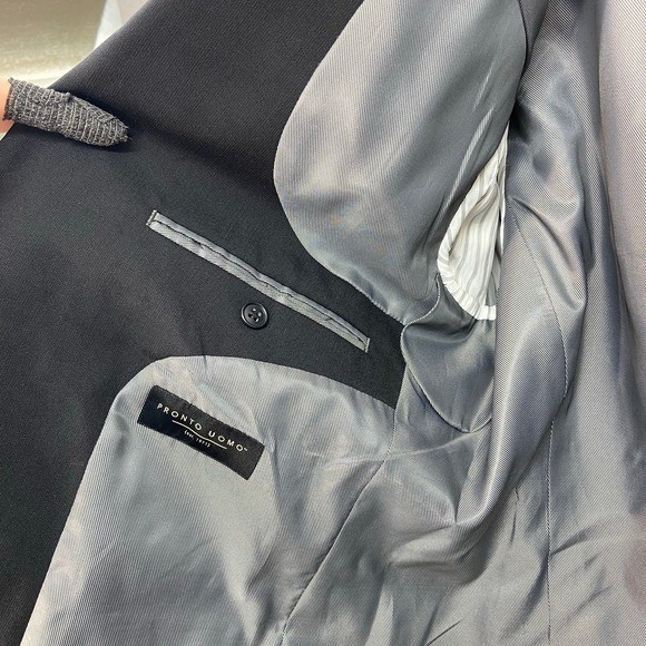 Pronto Uomo solid black double button wool blazer… - image 4