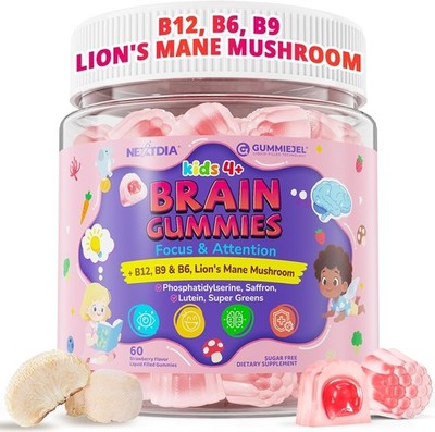 Kid Focus Gummies, Lion's Mane Mushroom Gummies for Kid Brain - Methyl B6, B9