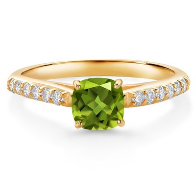0.78 Ct Cushion Peridot G/H Lab Grown Diamond 10K Yellow Gold Engagement Ring