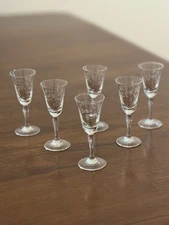 Vintage Etched Cordial Glasses Set of 6 Floral Stemware Liqueur Aperitif