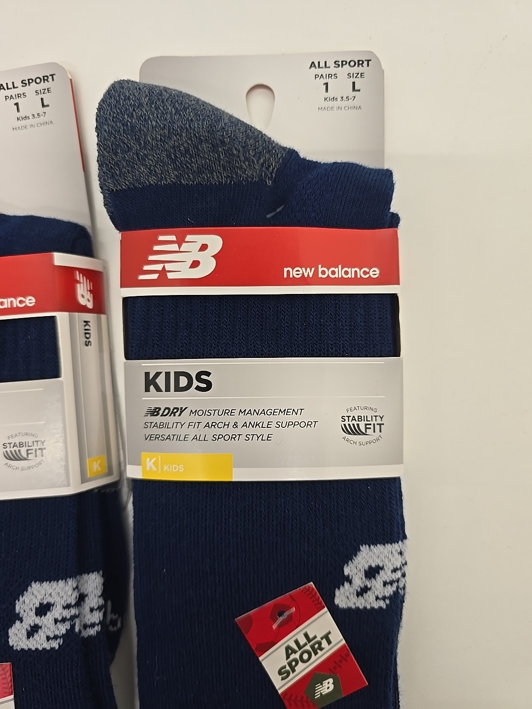 2 Pair KIDS L New Balance All Sport Stability Fit Support Over Calf Socks NAVY image 2