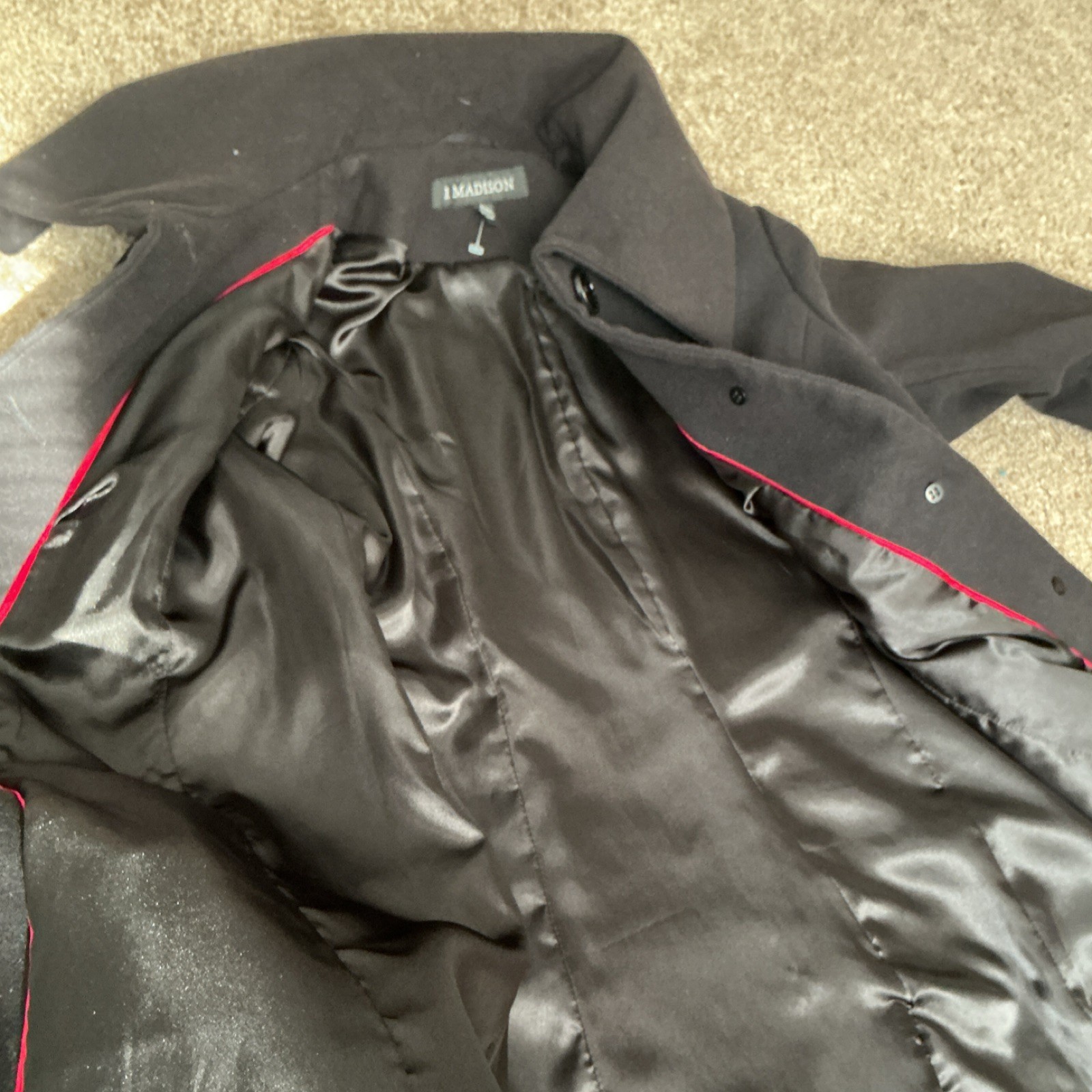 MADISON Black Button Front Collared Mid-Length Ov… - image 2