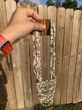Really Cool And Incredible Quality White Beaded Layered Necklace, W/ Wood Clasp