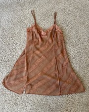 Vintage Y2K Victoria  s Secret Lace Trim Lingerie Teddy Slip Orange Snakeskin SM
