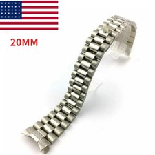 20MM Solid Stainless Steel Strap Bracelet Curved End President Gold Watch Band