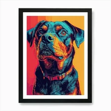 Pop Art Rottweiler Vivid Orange And Framed Wall Art Poster Canvas Print Picture