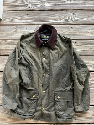 Vintage Barbour Beaufort Waxed Jacket Olive Green Corduroy Collar Made England