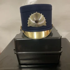 Shako / Marching Band Hats (Multi Sizes) - Navy Blue & Gold - With Carrying Case