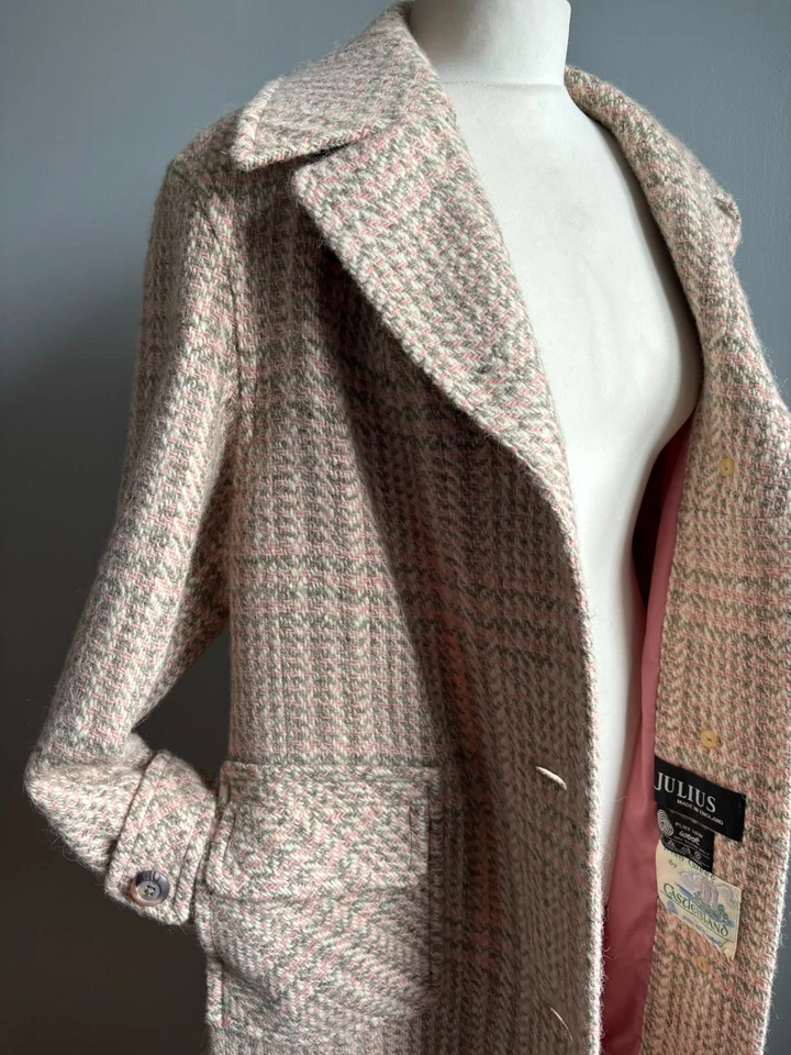 Abrigo de tweed irlandés vintage JULIUS CASTLE ISLAND 12 10 pura lana nueva rosa Blogger Foto 3 de 4