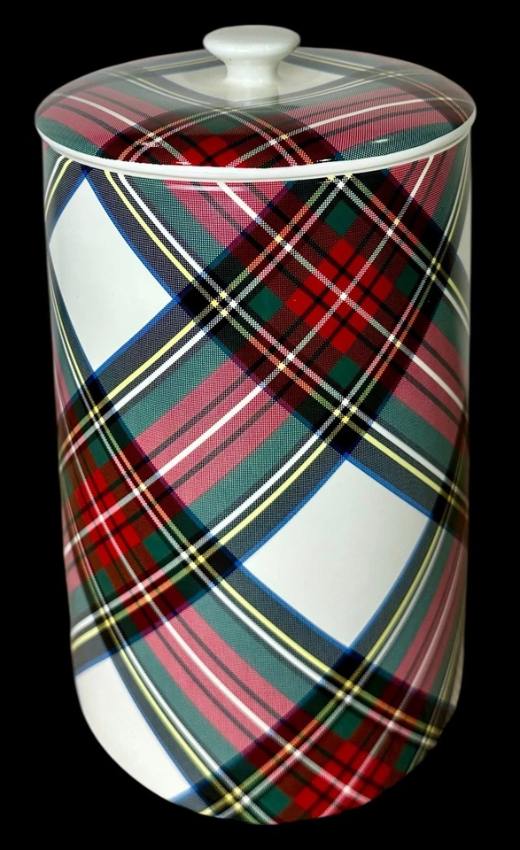 Tarro de galletas Pottery Barn Stewart a cuadros 12,5 pulgadas nuevo con etiqueta gres Navidad Foto 2 de 4