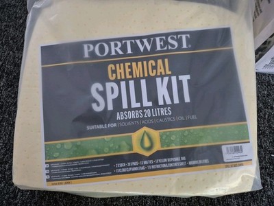 PORTWEST SM90 Chemikalienverschmutzungsset 20ltr Lösungsmittel, Säuren, Laugen, Öl, Kraftstoff