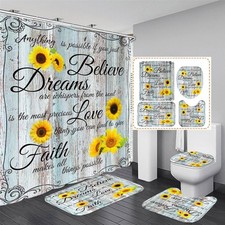 4pcs Farmhouse Shower Curtain Sets Sunflower Bathroom Decor Set Inspirational...