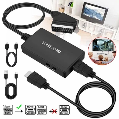 MARKENLOS Scart auf HDMI Konverter HD 1080P mit HDMI Kabel Video Audio Konverter Adapter