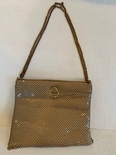 Vintage Tan Beige Taupe Metallic Metal Mesh Evening Purse Bag w/Chain Strap