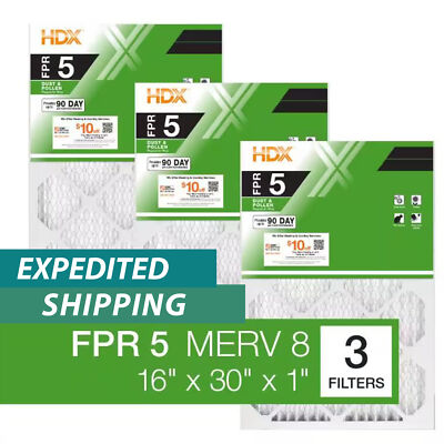 (3-Pack) 16x30x1 Air Filter MERV 8 Pleated Furnace AC Filtro de aire Plisados