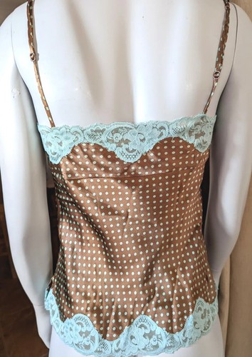 Gold Hawk Silk Camisole polka dot and blue lace NWOT small - Picture 5 of 7