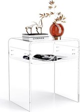 solaround Clear Acrylic End Table 2-Tier Bedside nightstand for Living Room B...