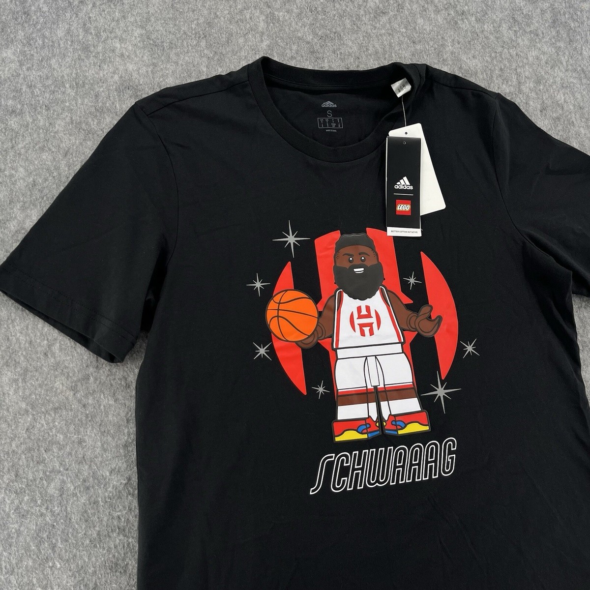 Adidas Lego Mens Black James Harden Schwaaag T Shirt Size S NEW | eBay