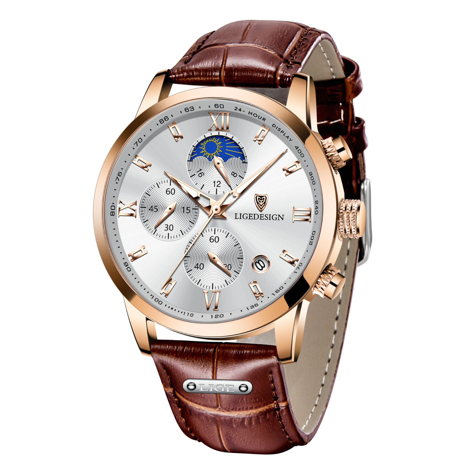 Men's Watch Quartz Luminous Date Dial Waterproof Leather Business Man Wristwatch