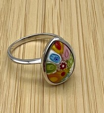 Ring Alan K. Multicolor Murano Glass Sterling Silver Ring, Size 8