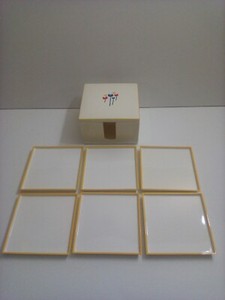 Riva Designs Tulips Lacquerware Coasters Set (6 ) Yellow Trim Japan  