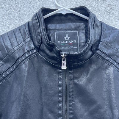 Hanjiang Faux Leather Jacket Mens 4XL 46 Black Biker Bomber Full