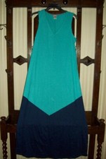 NWT N NATORI SLVLESS LONG GOWN OASIS POLY RAYON KNIT WC2007 TEAL/NAVY M