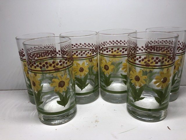 Sunflower Juice Drinking Glasses Farmhouse Checked Design set of 6 | eBay