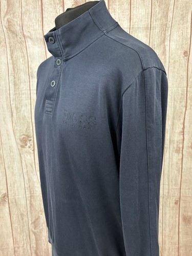 Hugo Boss Sweat Mens XL 1/4 Button Snap Jumper Sweater Navy Blue - Picture 12 of 24