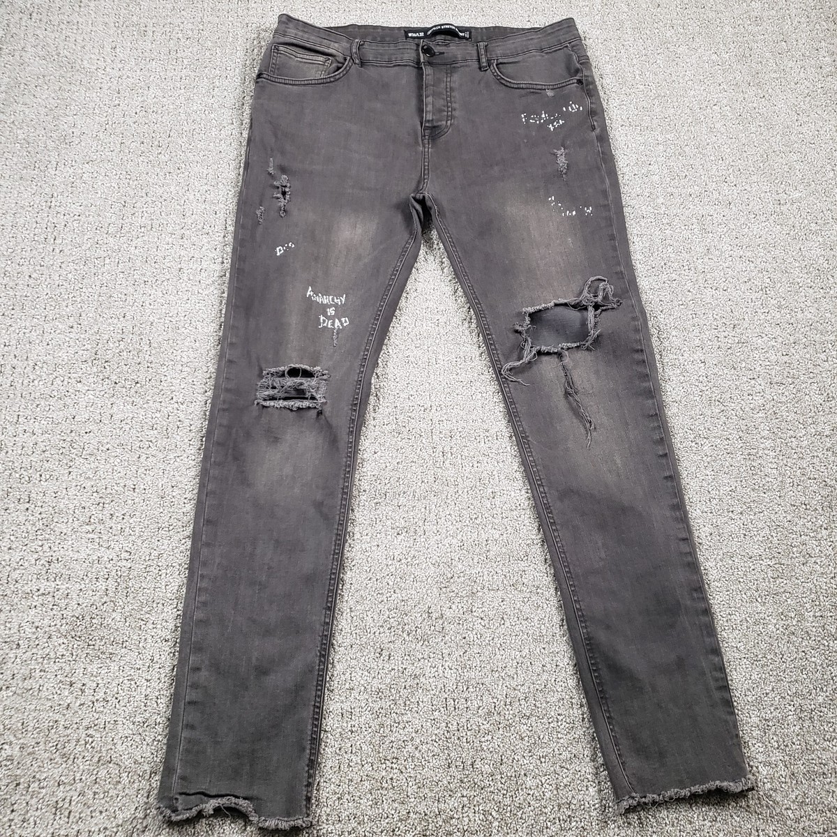 DENIM CO Jeans Mens 36x32 Black Skinny Faded Distressed DENIM CO Jeans Mens 36x32 Black Skinny Faded Distressed