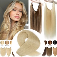 Invisible Wire Clip In Remy Human Hair Extensions Headband Hidden One Piece Ring